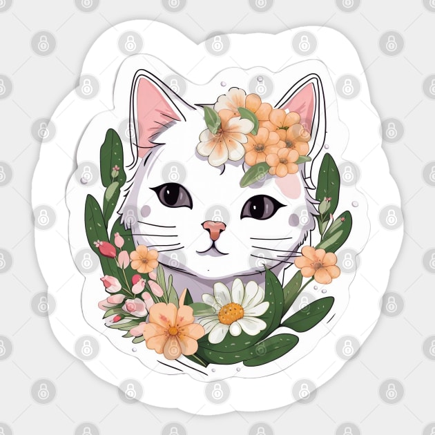 Floral Cat Botanical Plant Flower Cat Lover Sticker by osmansargin